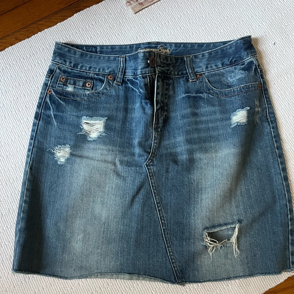 Denim Distressed Skirt
